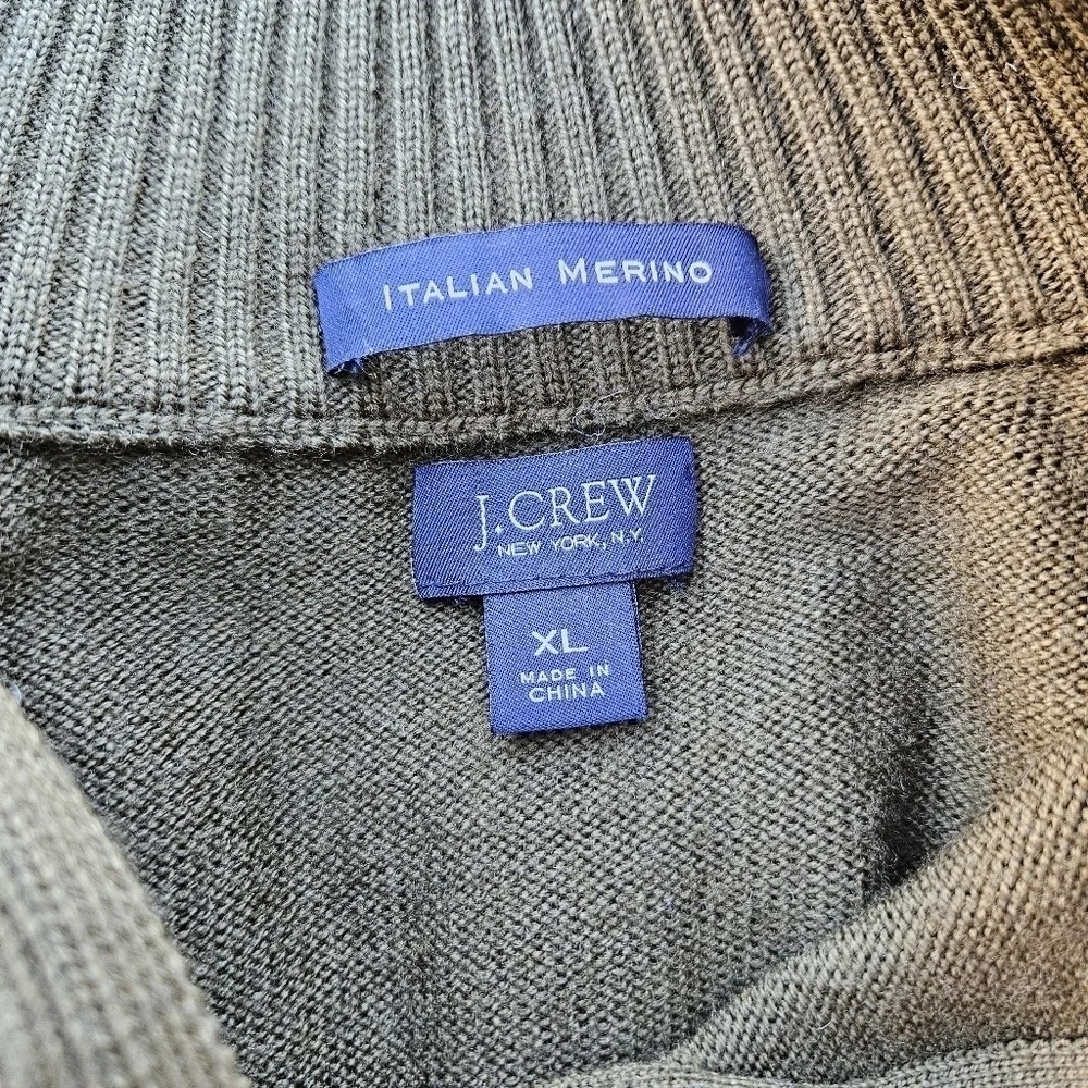 J. Crew dark olive merino wool quarter zip sweater XL